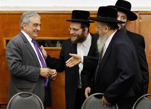 Paladino with supporters at the Karlsburg Rabbinical College in the Borough Park